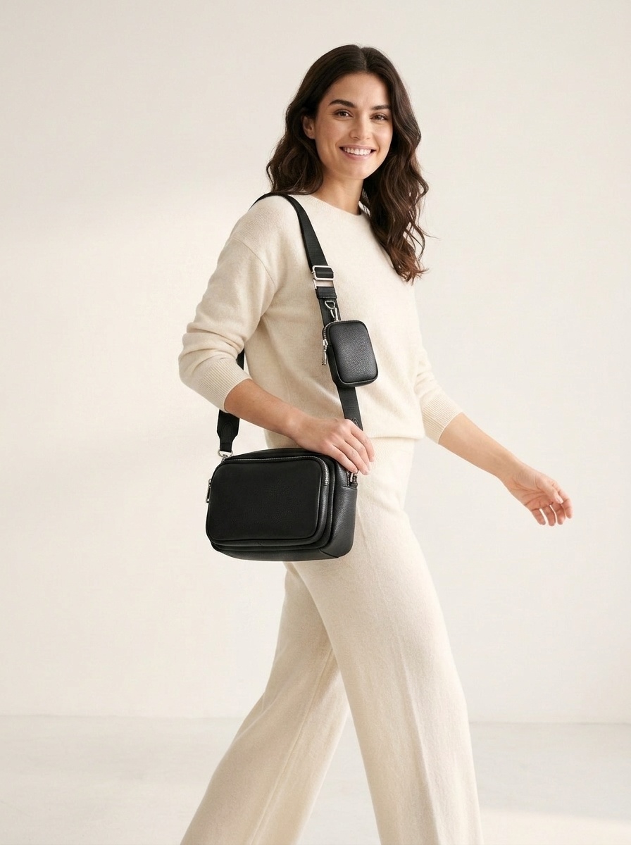 Sleek Crossbody Bag with Detachable Pouch