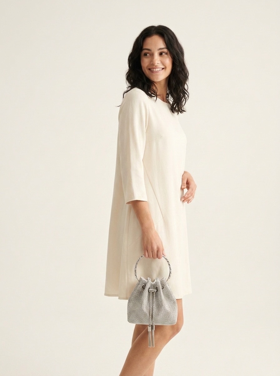 Silver Rhinestone Drawstring Mini Bucket Bag