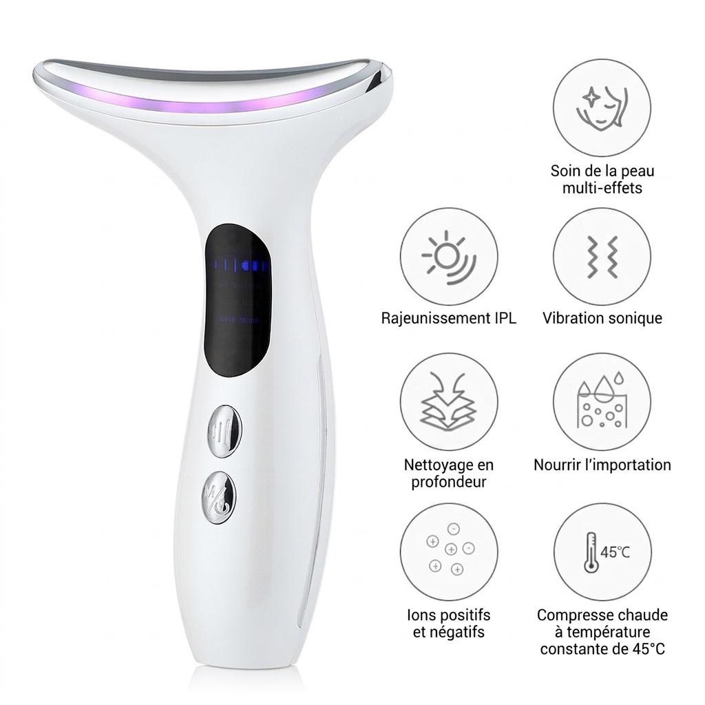 Appareil de beauté pour le cou - Masseur raffermissant EMS et IPL