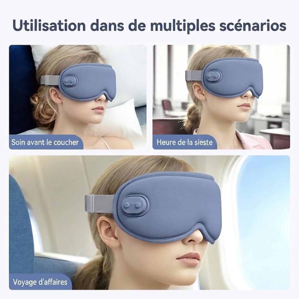 Masque pour les yeux chauffant 3D avec massage par vibrations et aide au sommeil