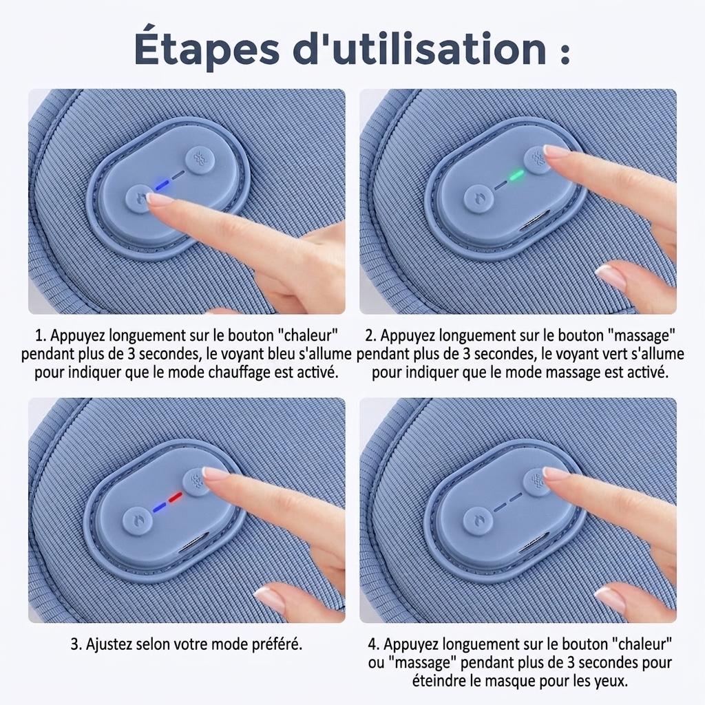 Masque pour les yeux chauffant 3D avec massage par vibrations et aide au sommeil