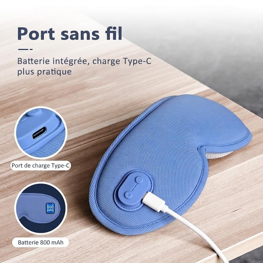 Masque pour les yeux chauffant 3D avec massage par vibrations et aide au sommeil