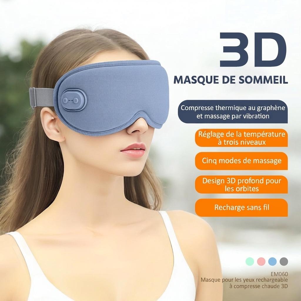 Masque pour les yeux chauffant 3D avec massage par vibrations et aide au sommeil