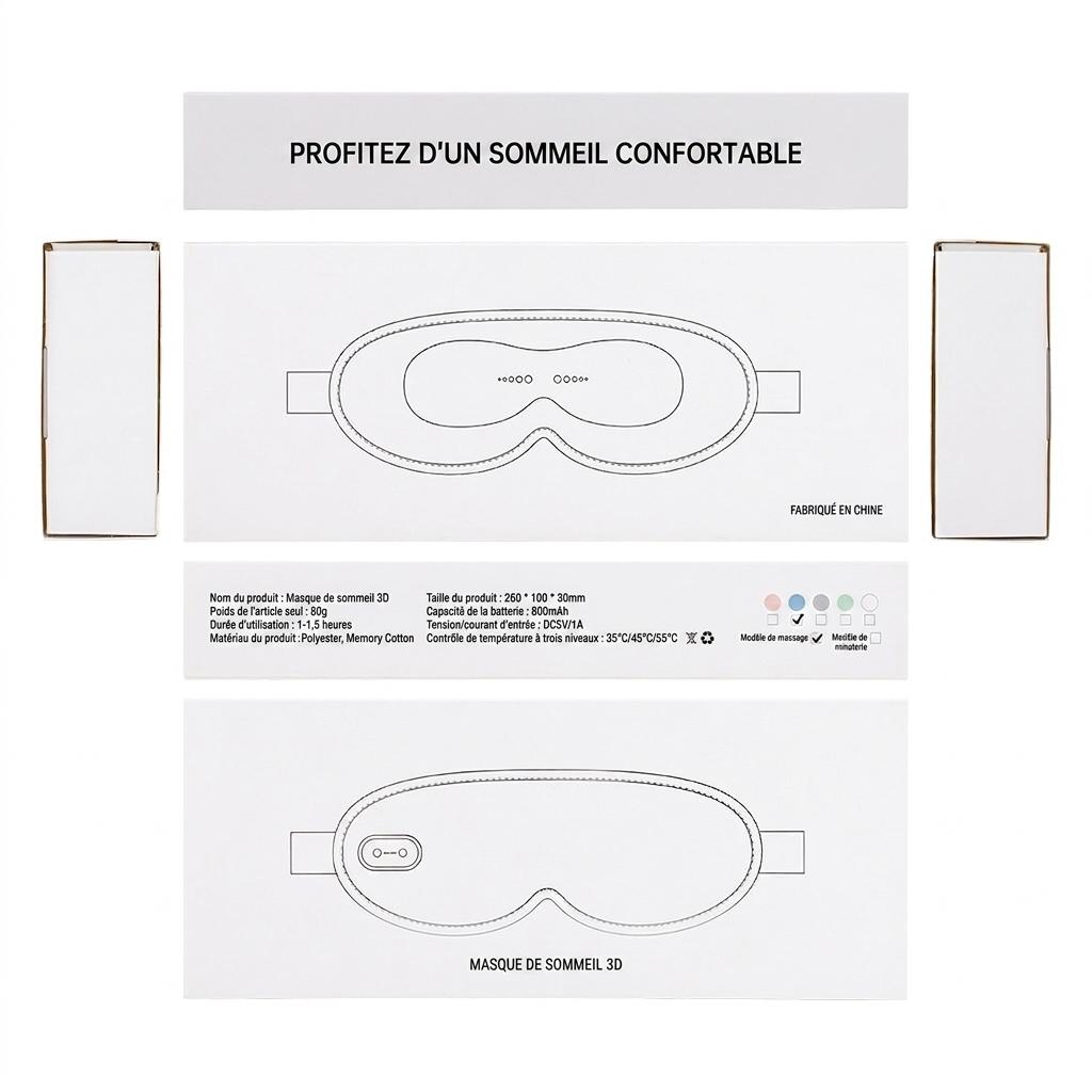 Masque pour les yeux chauffant 3D avec massage par vibrations et aide au sommeil