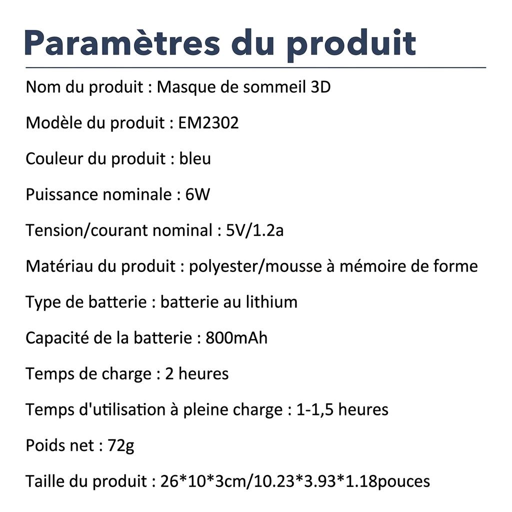Masque pour les yeux chauffant 3D avec massage par vibrations et aide au sommeil