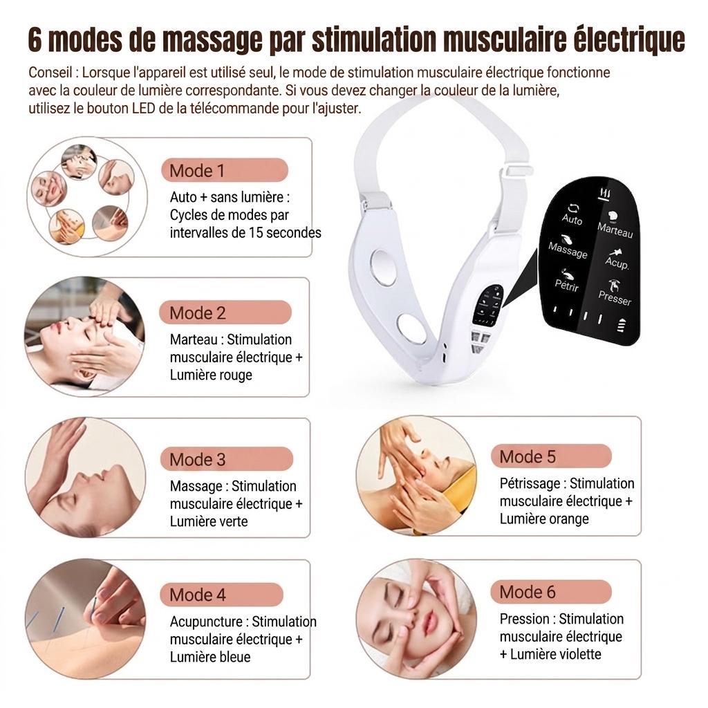 Appareil de massage liftant le visage en V - Thérapie EMS et lumière LED