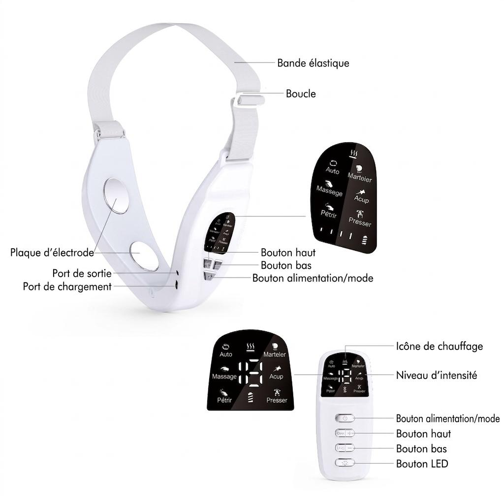 Appareil de massage liftant le visage en V - Thérapie EMS et lumière LED