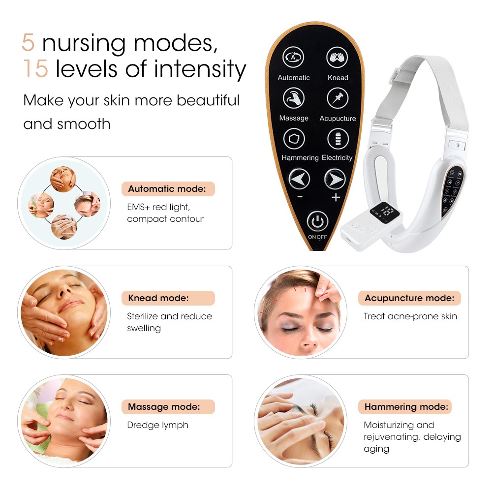 V-vormige gezichtsliftende massager met LED-lichttherapie en EMS