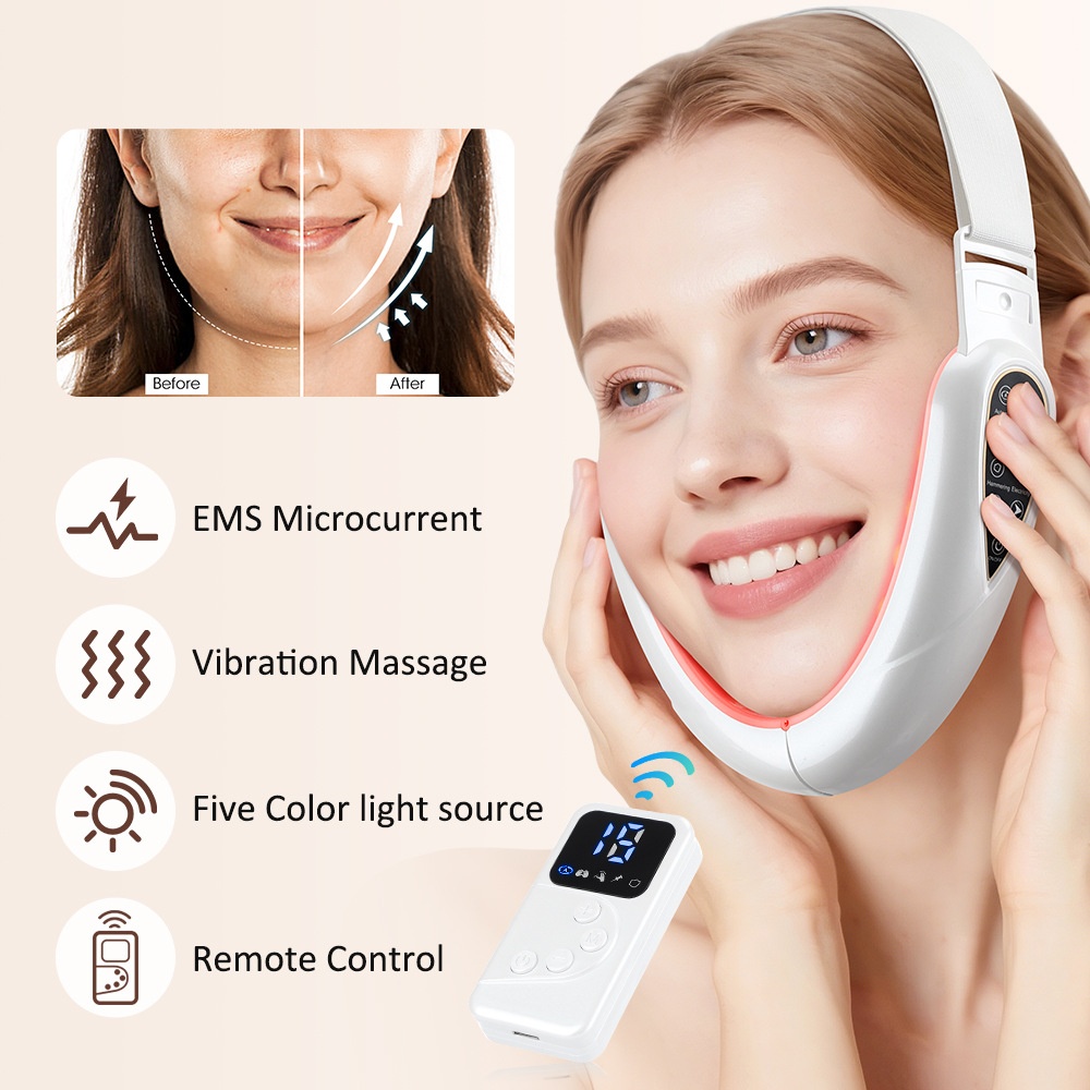 V-vormige gezichtsliftende massager met LED-lichttherapie en EMS