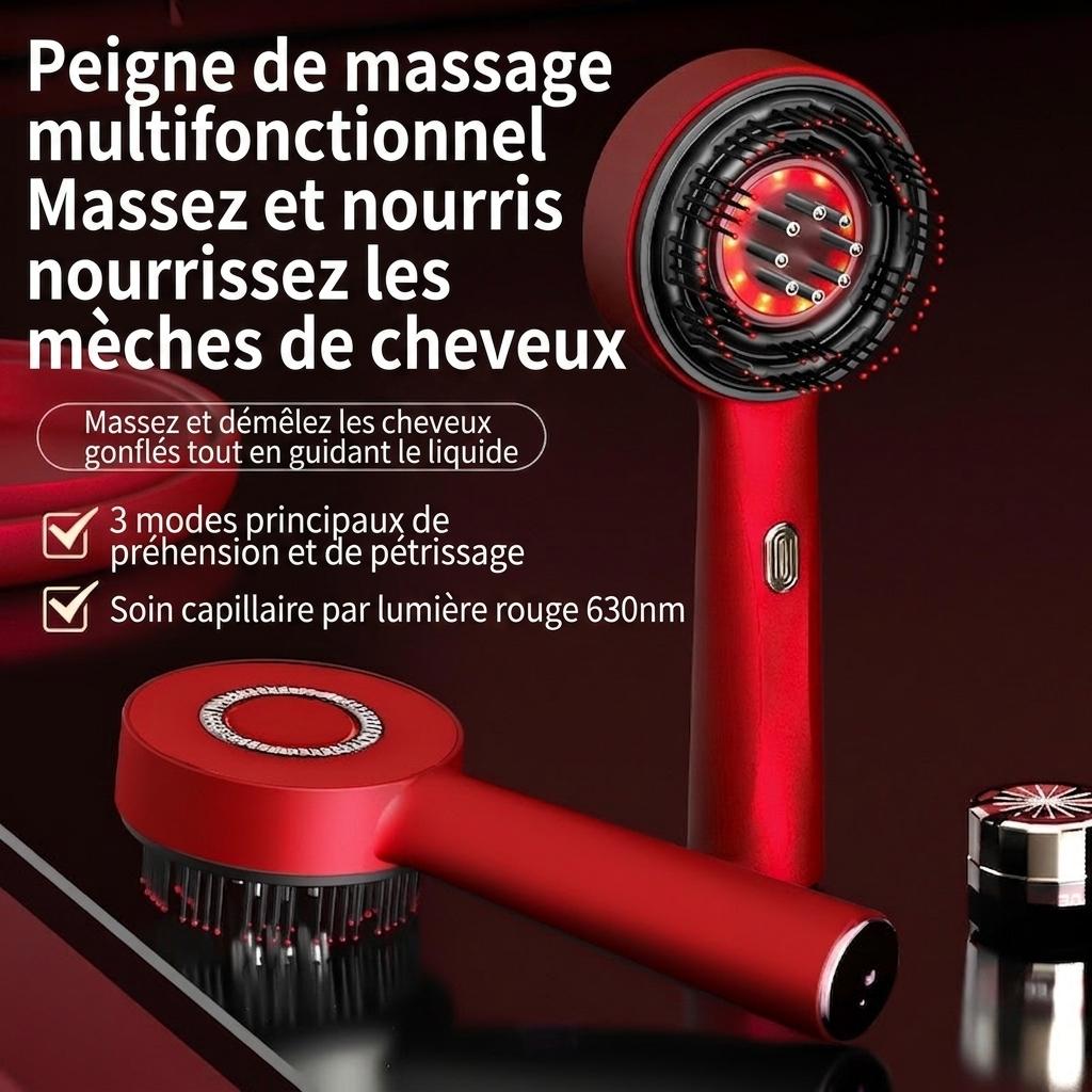 Peigne de massage du cuir chevelu à lumière rouge | Soin capillaire à guidage liquide