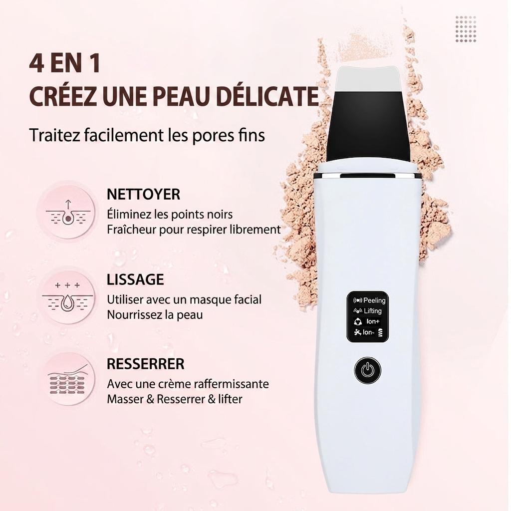 Nettoyeur de peau ultrasonique - Nettoyage et lifting des pores en profondeur