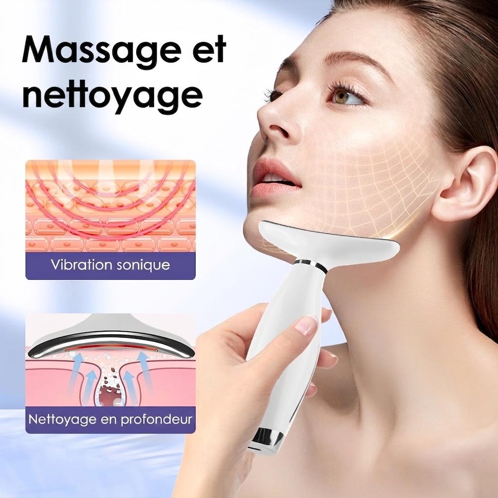 Appareil de massage LED 7 en 1 pour le cou et le visage - Dispositif anti-âge