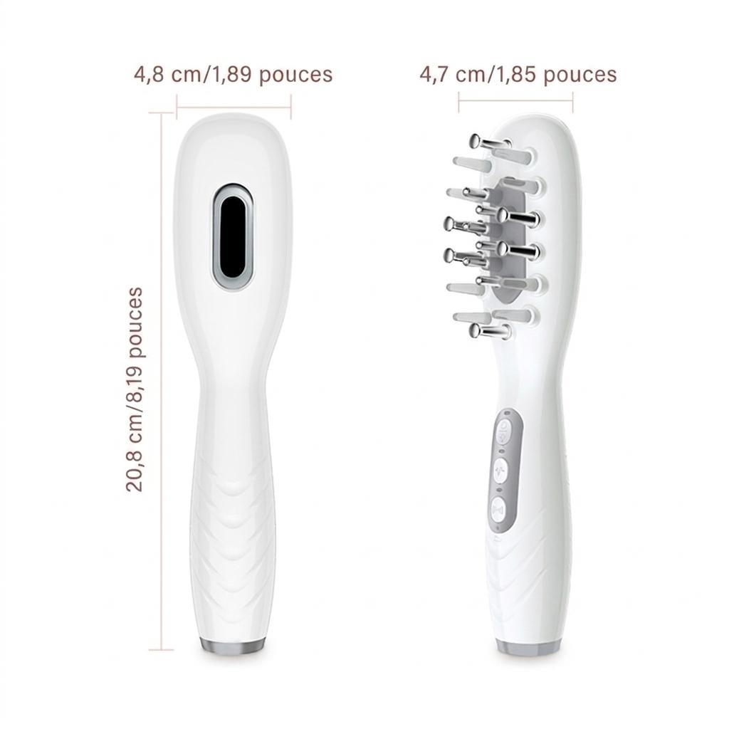 Peigne de massage électrique pour le cuir chevelu avec lumière rouge et électrostimulation.