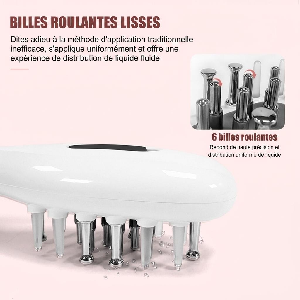 Peigne de massage électrique pour le cuir chevelu avec lumière rouge et électrostimulation.