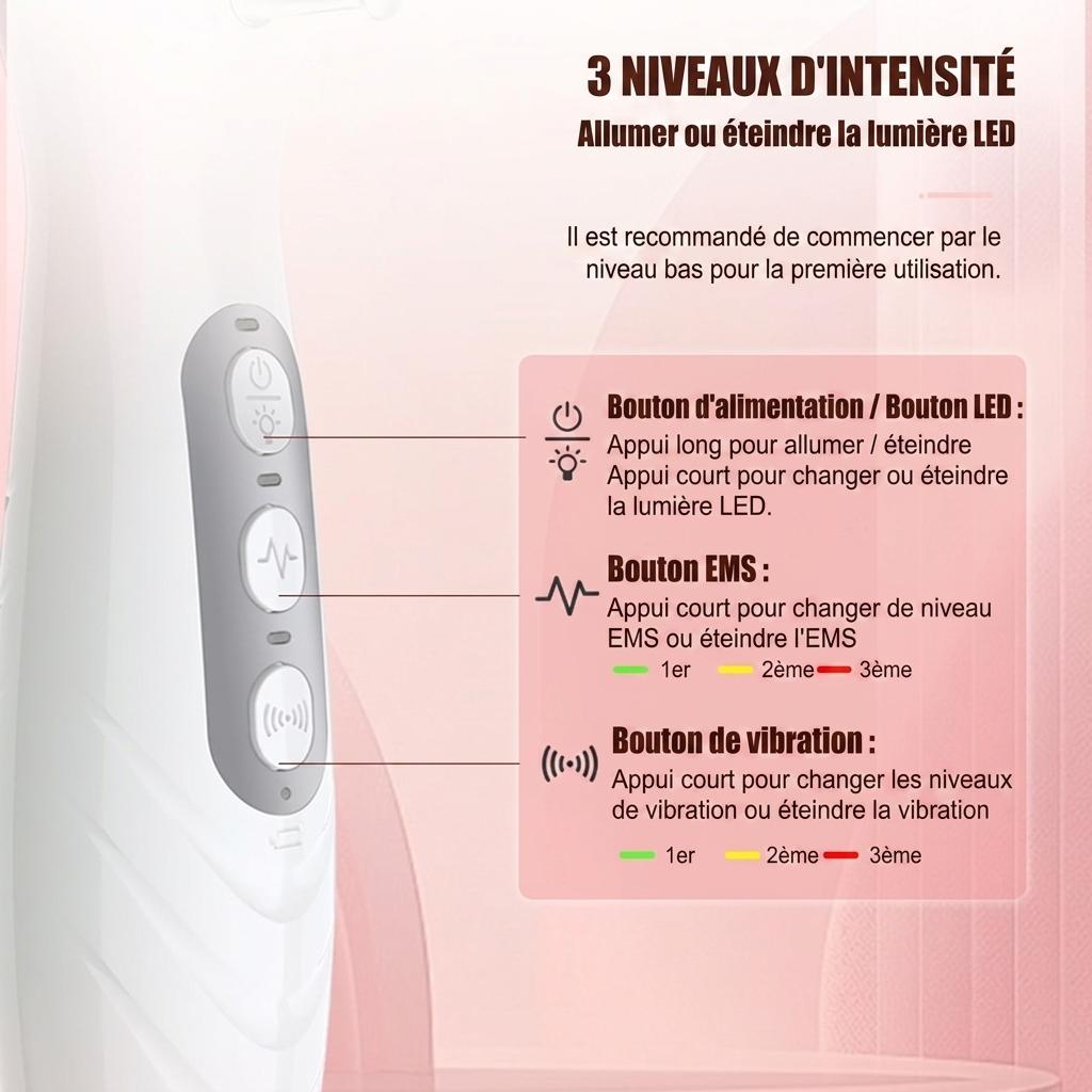 Peigne de massage électrique pour le cuir chevelu avec lumière rouge et électrostimulation.