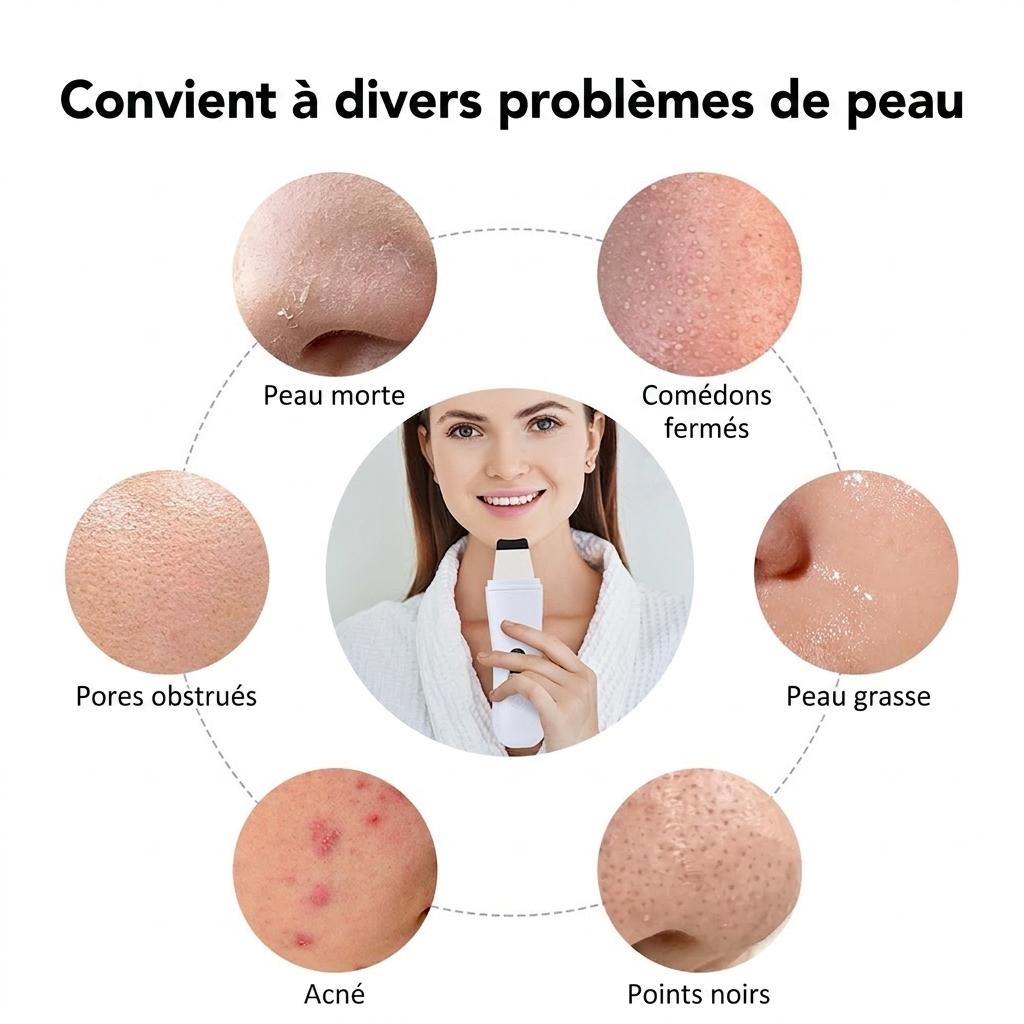 Nettoyeur de peau ultrasonique 4 en 1 - Nettoyage en profondeur et lifting