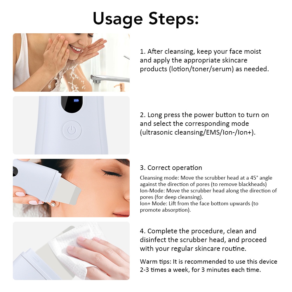 4-in-1 ultrasone huidscrubber - Diepe reiniging & lift