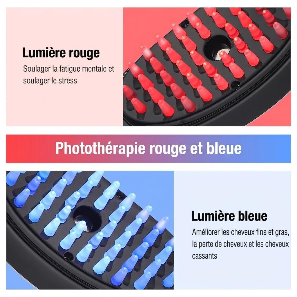 Peigne à lumière rouge et bleue pour la croissance des cheveux | Masseur de cuir chevelu et distributeur de sérum