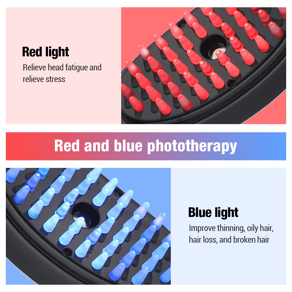 Haargroeikam met rood en blauw licht | Hoofdhuidmassageapparaat & serumdispenser