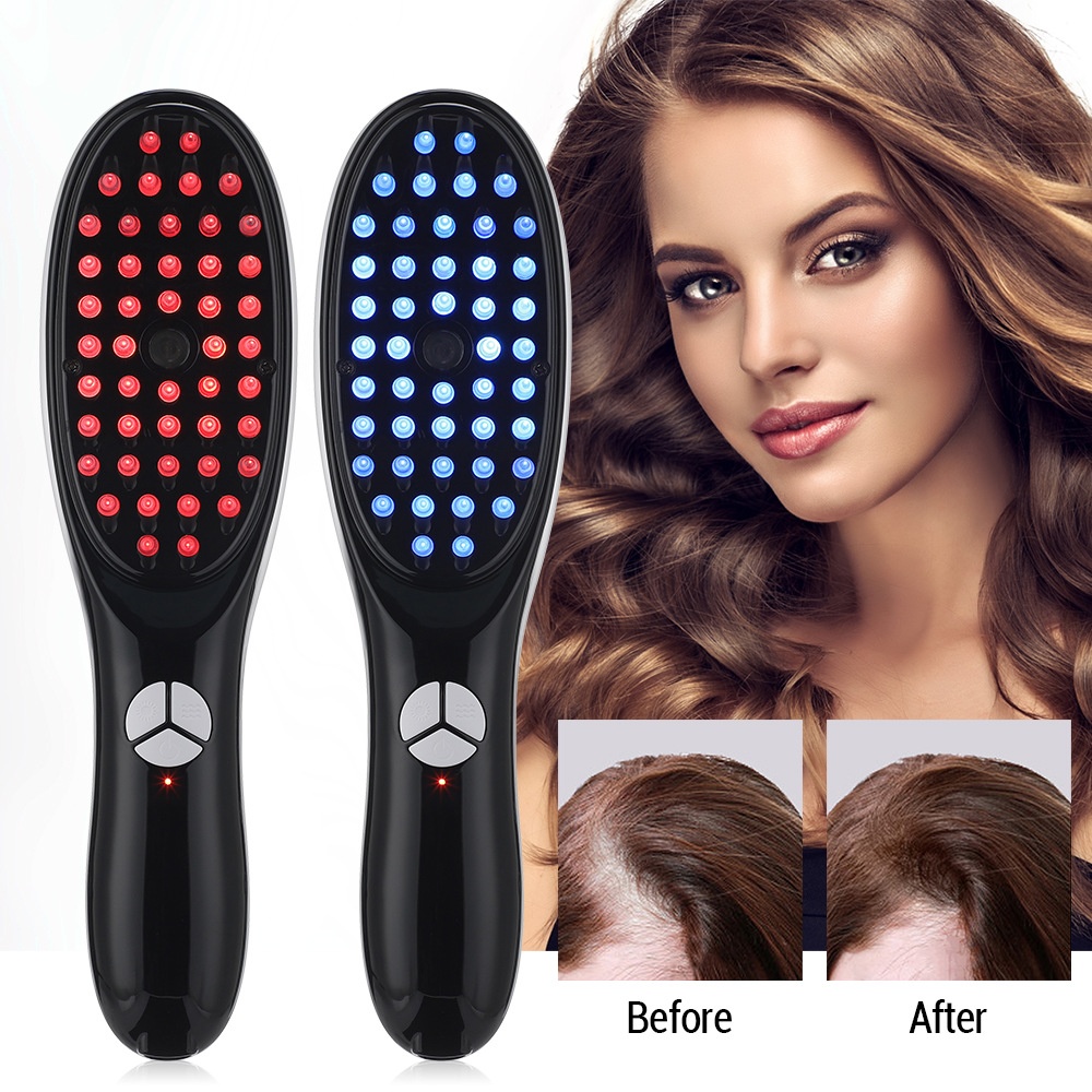 Haargroeikam met rood en blauw licht | Hoofdhuidmassageapparaat & serumdispenser