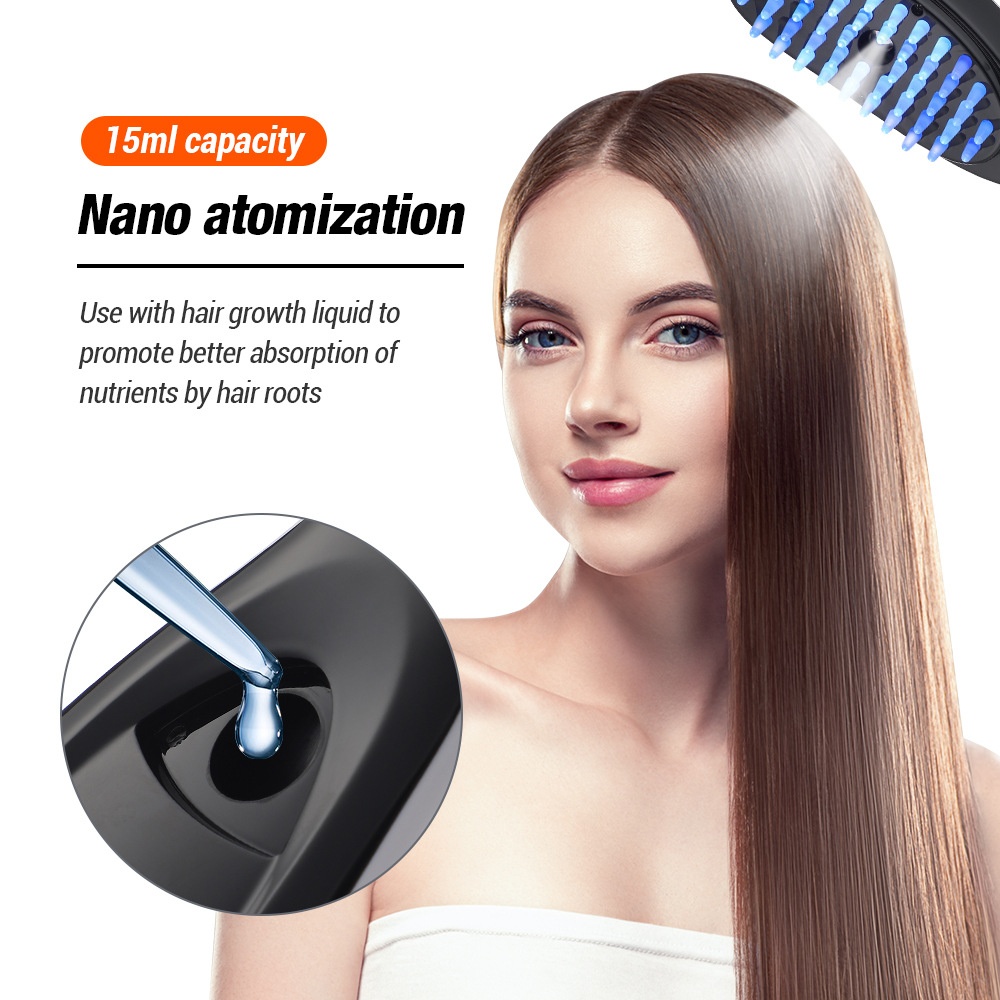 Haargroeikam met rood en blauw licht | Hoofdhuidmassageapparaat & serumdispenser