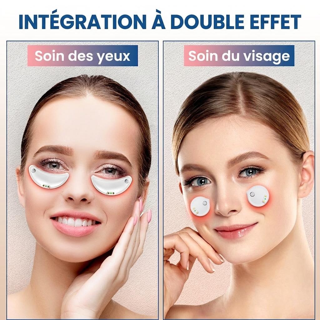 Appareil de massage facial et oculaire 2 en 1 par luminothérapie rouge - Dispositif à micro-courant
