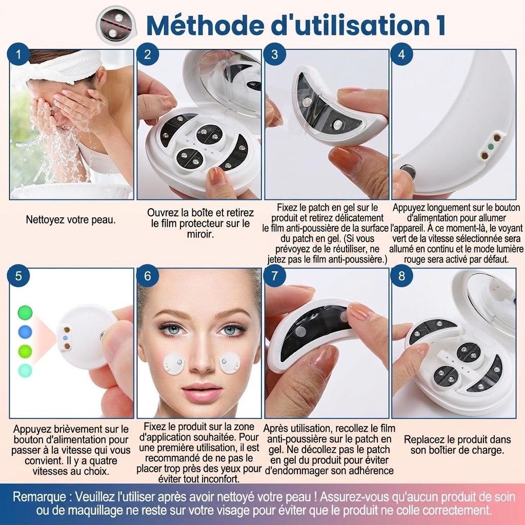 Appareil de massage facial et oculaire 2 en 1 par luminothérapie rouge - Dispositif à micro-courant