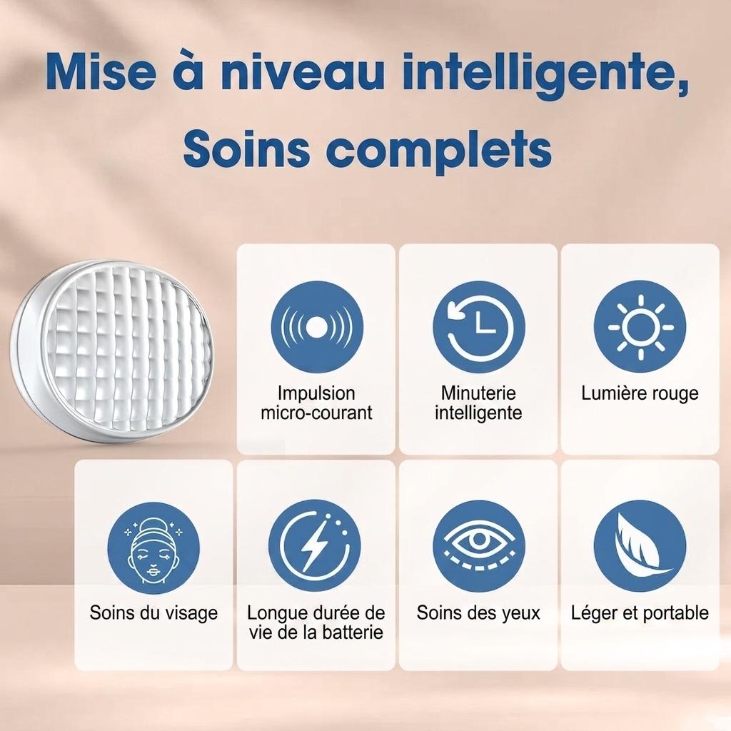 Appareil de massage facial et oculaire 2 en 1 par luminothérapie rouge - Dispositif à micro-courant