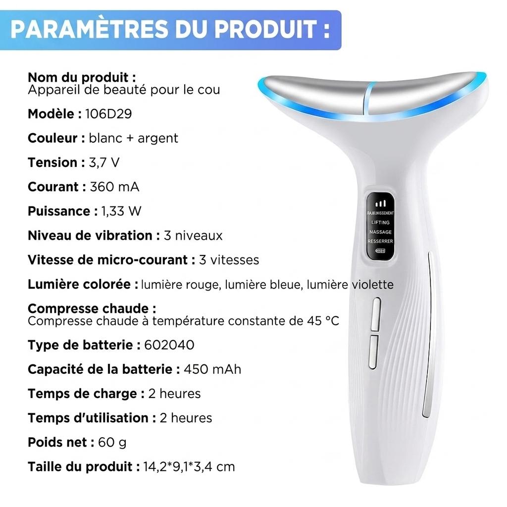Appareil de beauté pour le cou et le visage - Masseur à luminothérapie LED