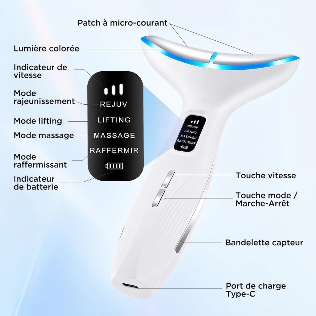 Appareil de beauté pour le cou et le visage - Masseur à luminothérapie LED