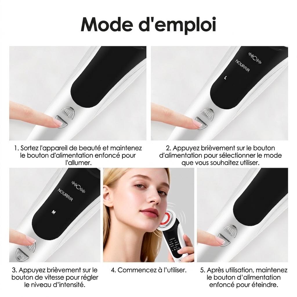 Appareil de nettoyage du visage intelligent : Thérapie cutanée par LED et micro-courants EMS