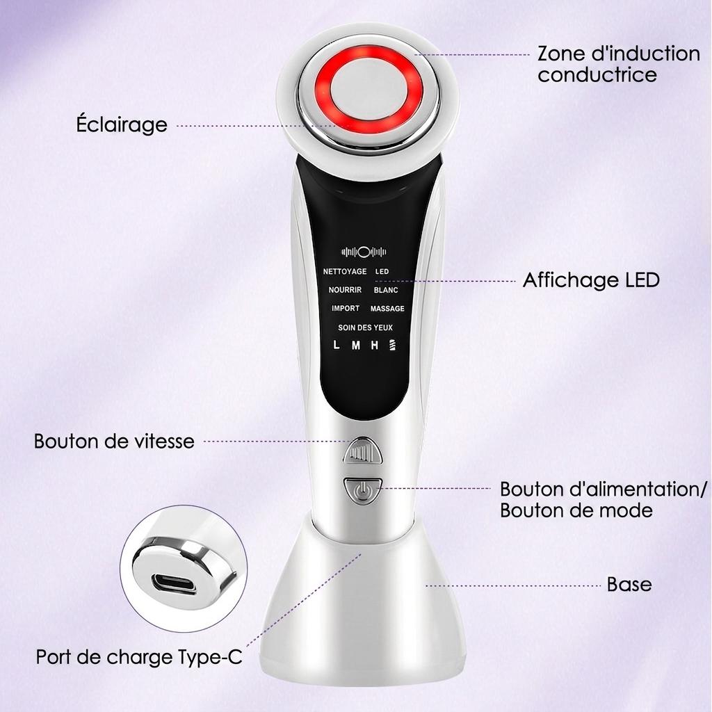 Appareil de nettoyage du visage intelligent : Thérapie cutanée par LED et micro-courants EMS
