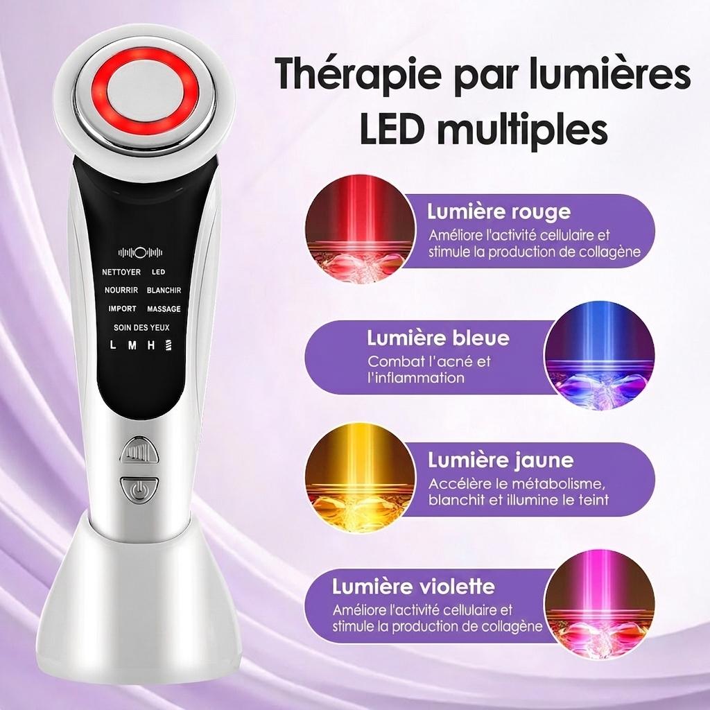 Appareil de nettoyage du visage intelligent : Thérapie cutanée par LED et micro-courants EMS