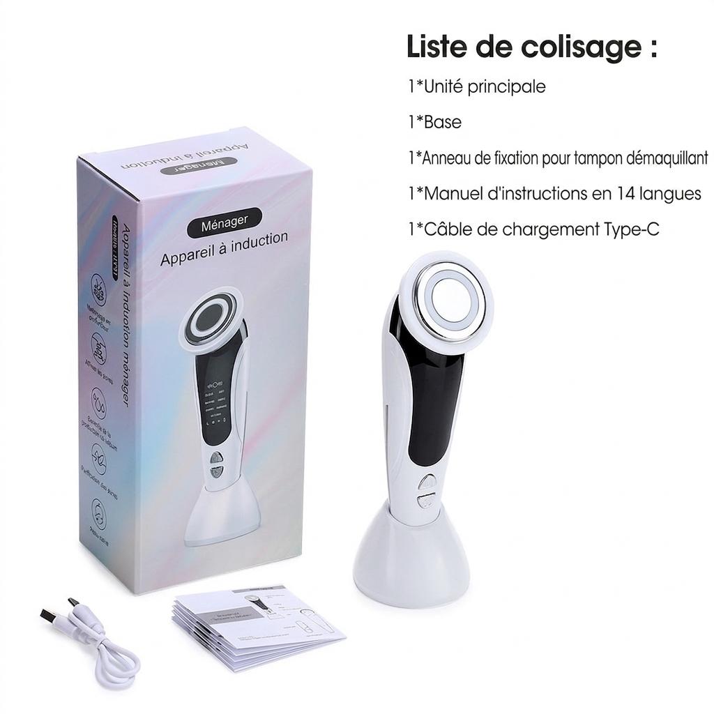 Appareil de nettoyage du visage intelligent : Thérapie cutanée par LED et micro-courants EMS