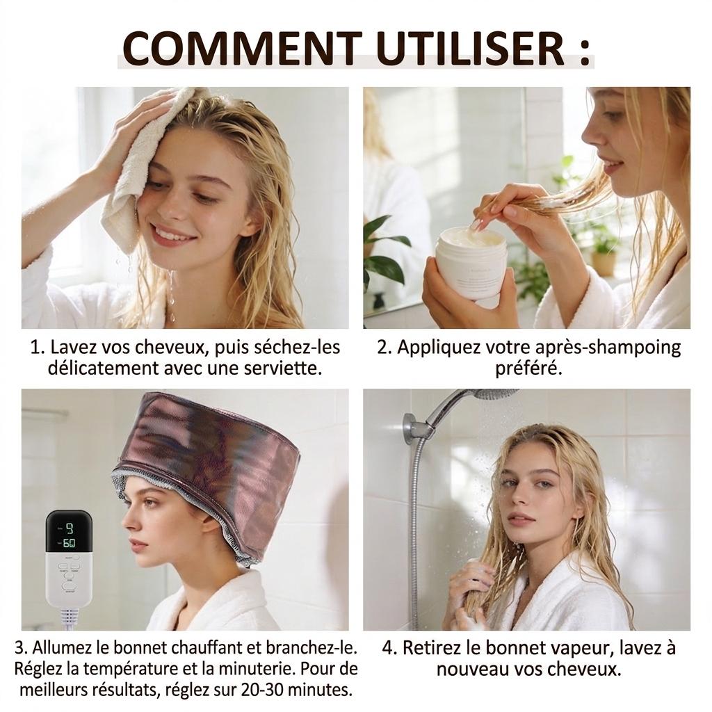 Gorro vaporizador para el cabello para acondicionamiento profundo y tratamiento térmico.