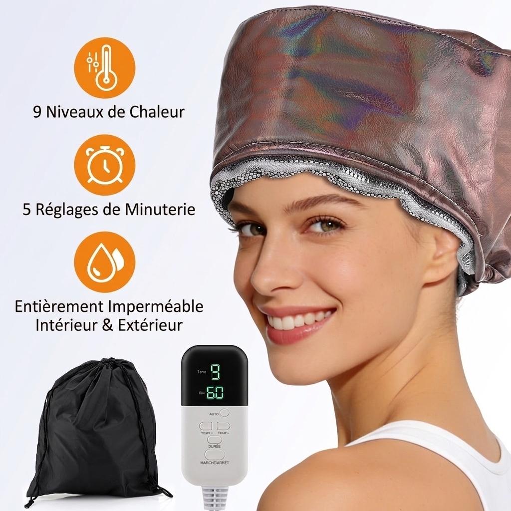 Bonnet vapeur pour soins capillaires en profondeur et traitement thermique