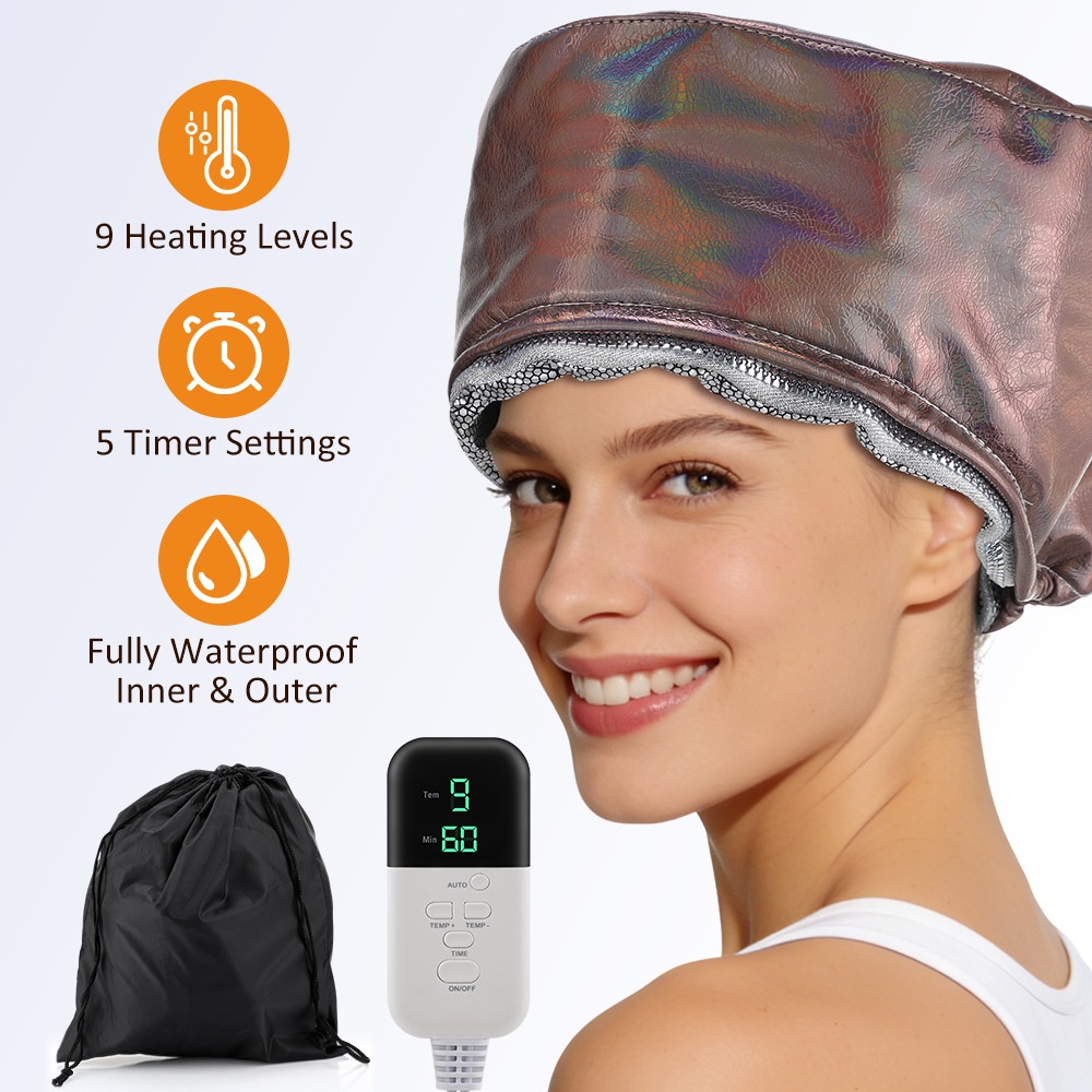 Gorro vaporizador para el cabello para acondicionamiento profundo y tratamiento térmico.