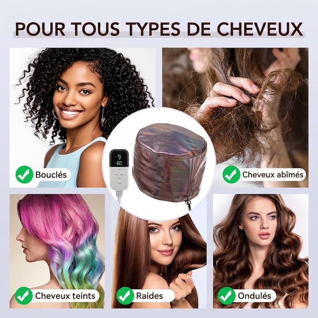 Bonnet vapeur pour soins capillaires en profondeur et traitement thermique
