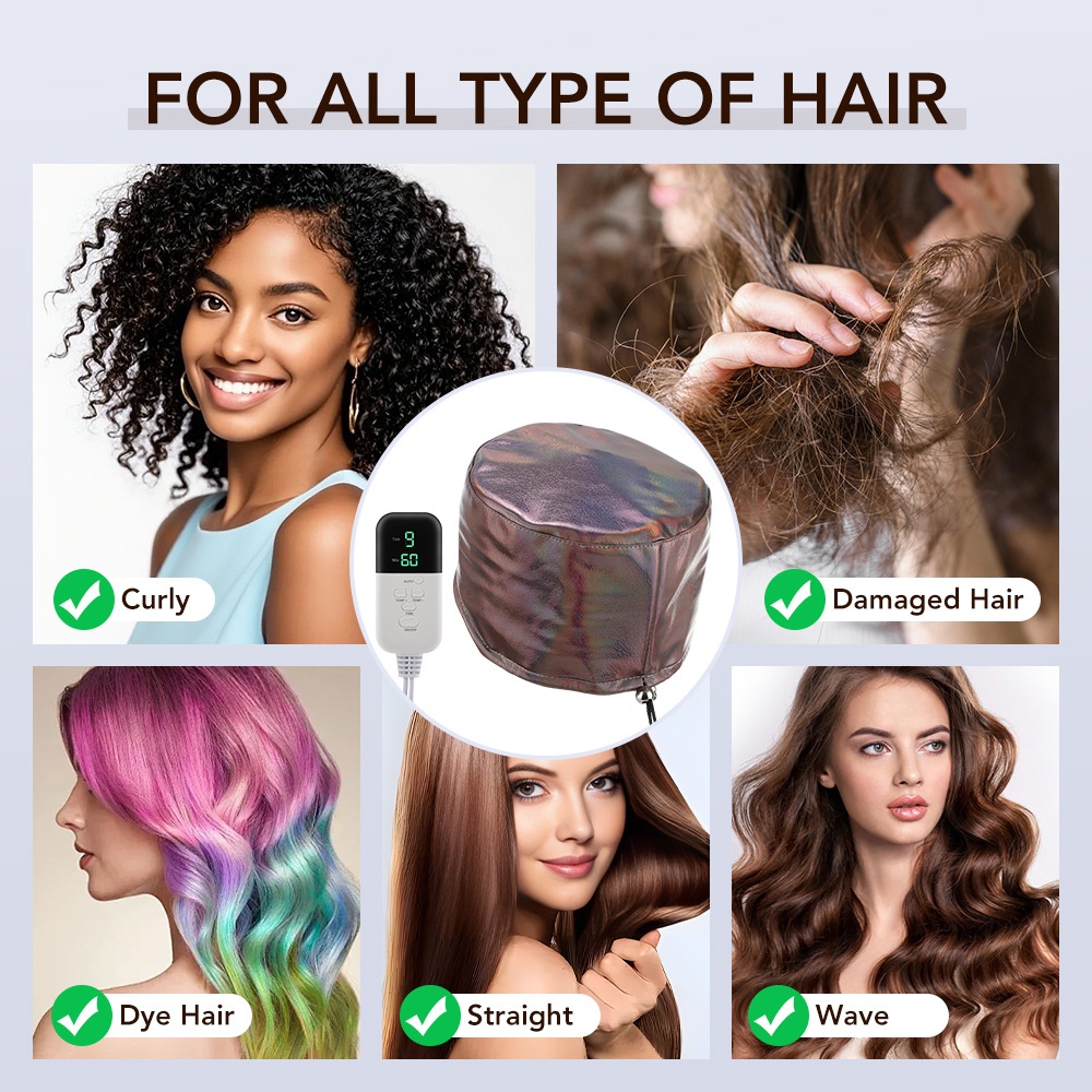 Gorro vaporizador para el cabello para acondicionamiento profundo y tratamiento térmico.
