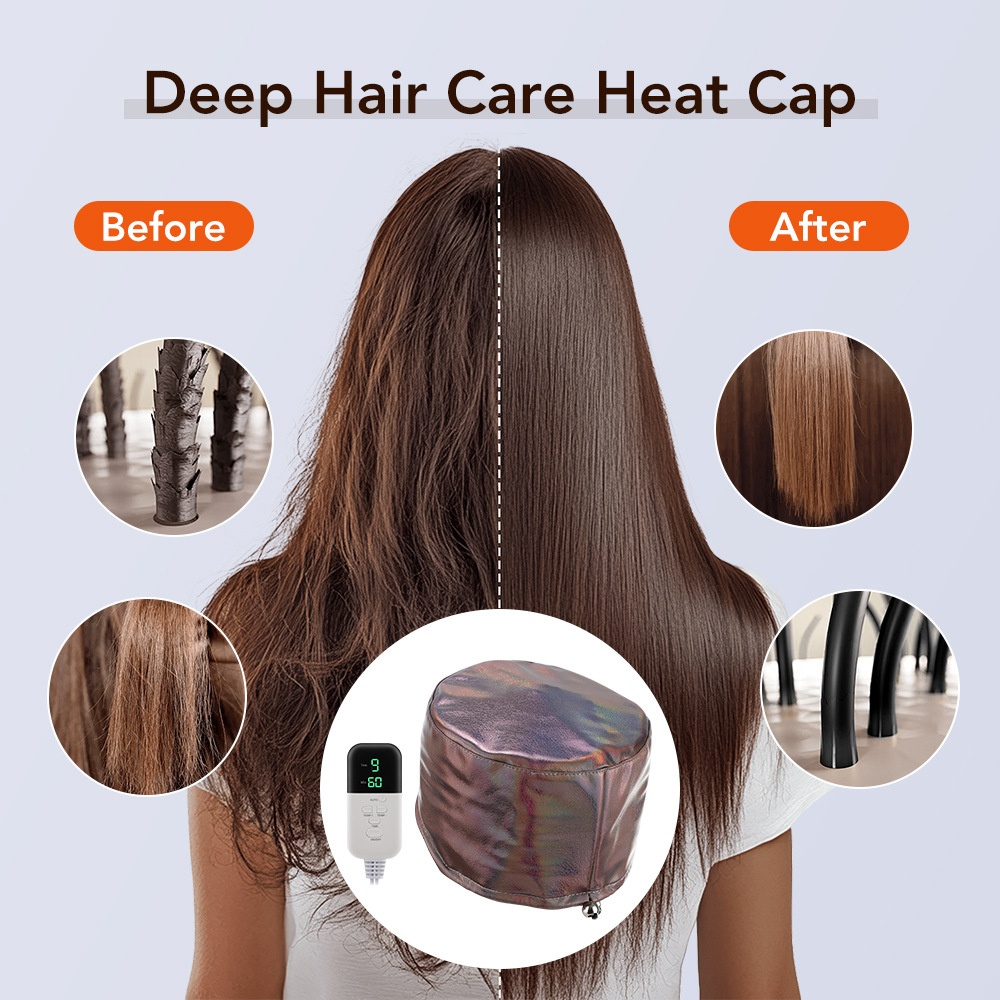 Gorro vaporizador para el cabello para acondicionamiento profundo y tratamiento térmico.