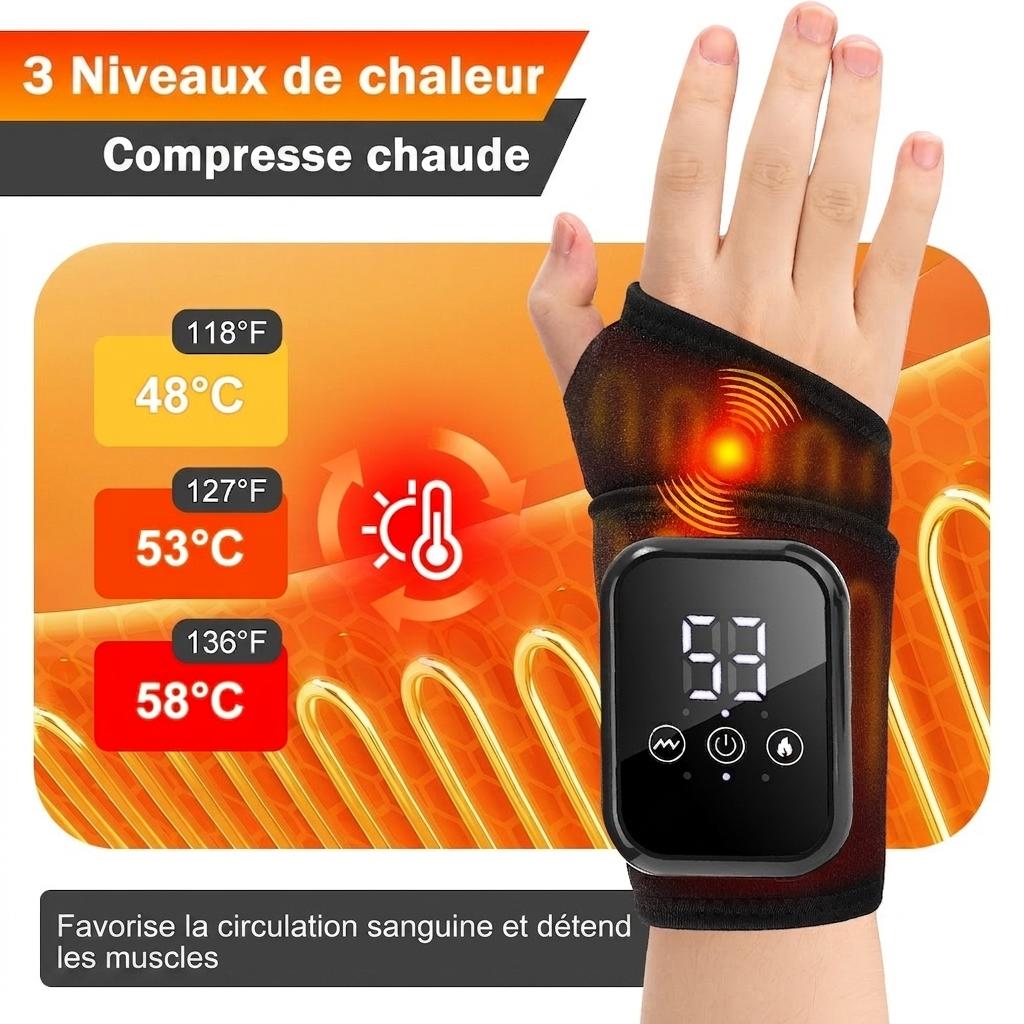 Appareil de massage chauffant pour poignet et attelle - Soulagement de la douleur et thérapie