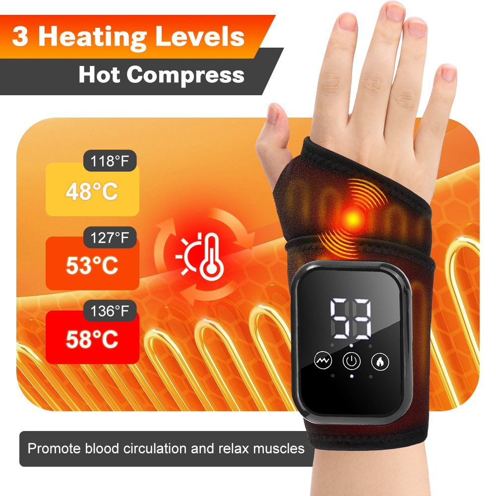Heated Wrist Massager & Brace - Pain Relief & Therapy (1pc)