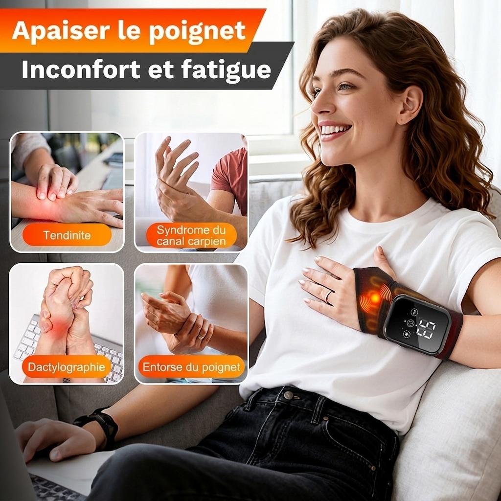 Appareil de massage chauffant pour poignet et attelle - Soulagement de la douleur et thérapie