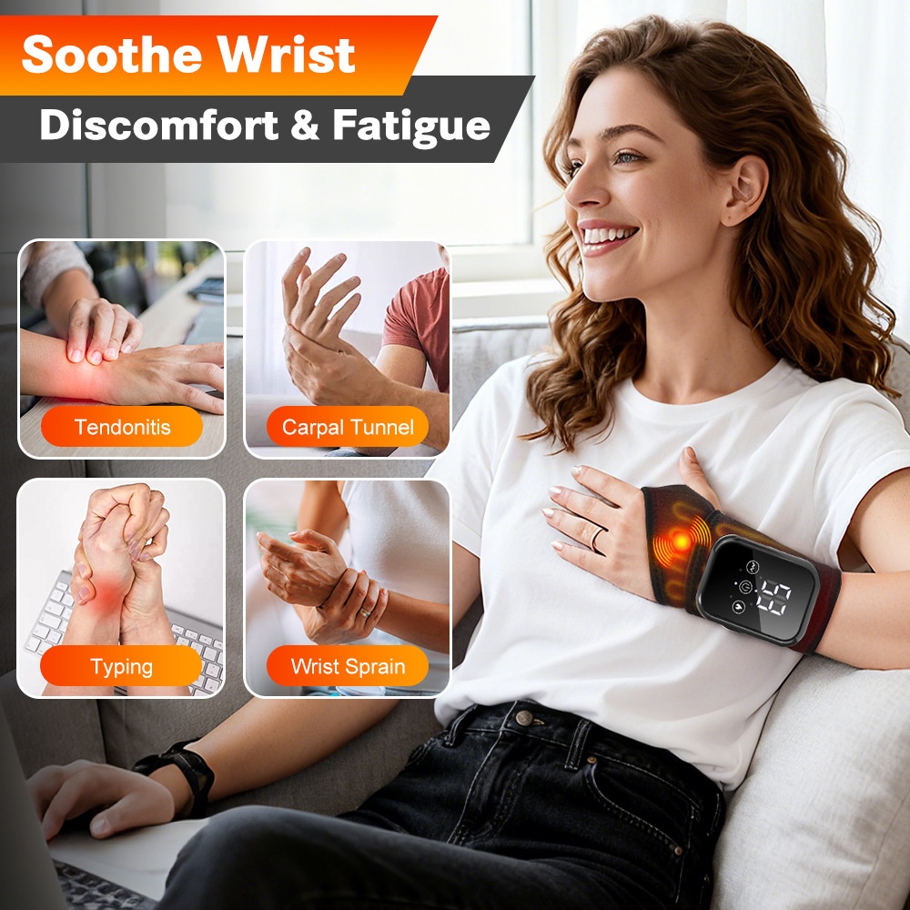 Heated Wrist Massager & Brace - Pain Relief & Therapy (1pc)