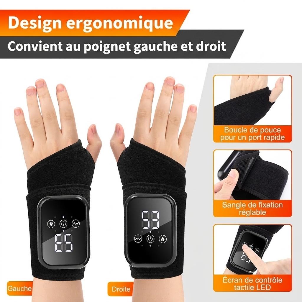Appareil de massage chauffant pour poignet et attelle - Soulagement de la douleur et thérapie