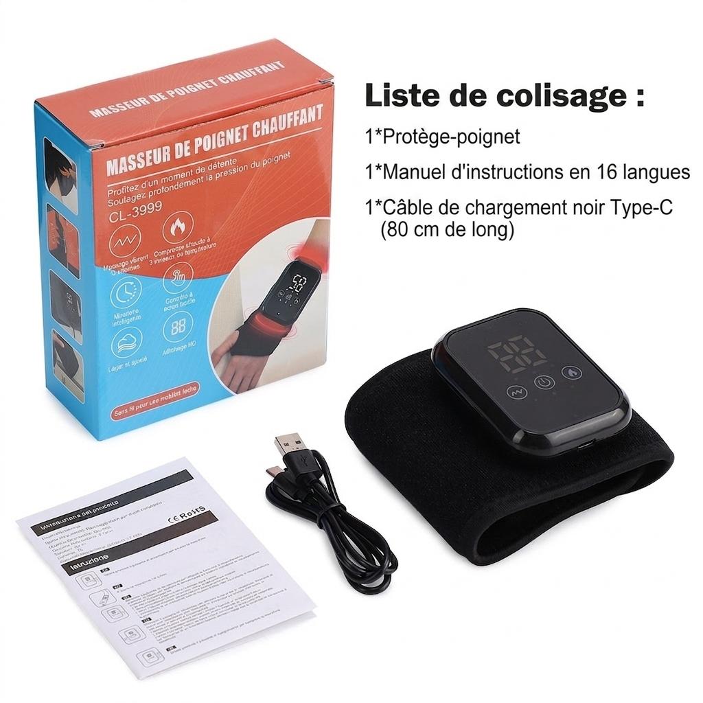 Appareil de massage chauffant pour poignet et attelle - Soulagement de la douleur et thérapie