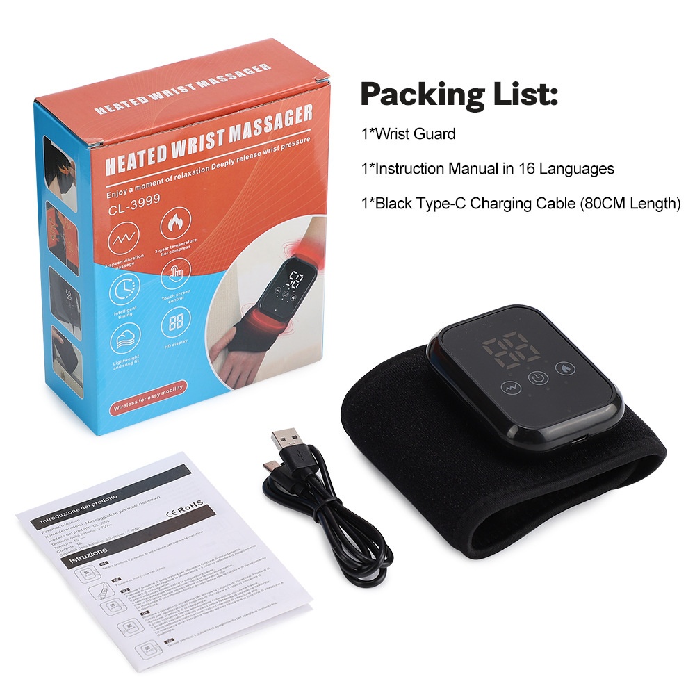 Heated Wrist Massager & Brace - Pain Relief & Therapy (1pc)