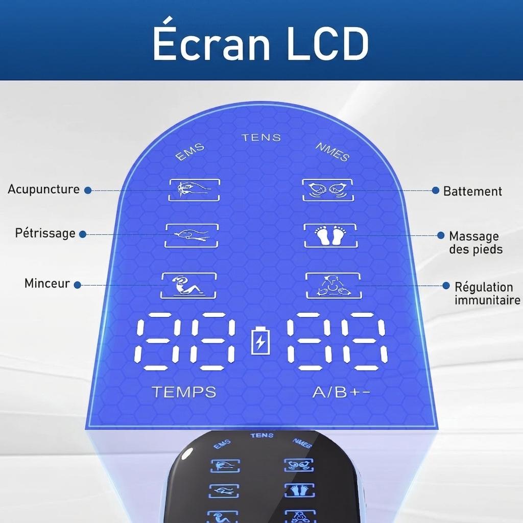 Stimulateur musculaire TENS, EMS et NMES - Appareil de soulagement de la douleur et de massage