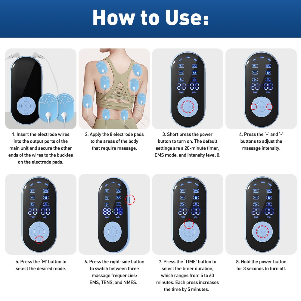 TENS EMS NMES Muscle Stimulator - Pain Relief & Massage Device