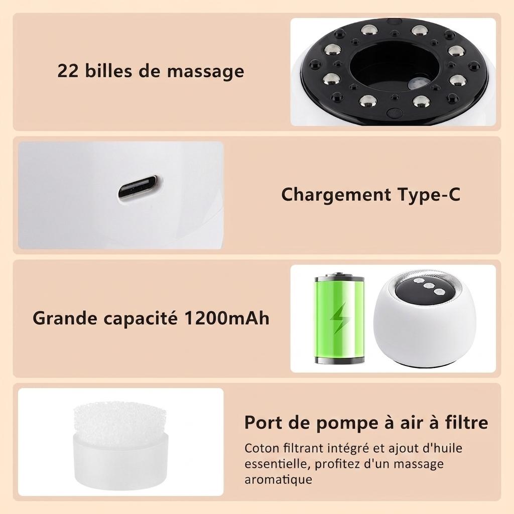Appareil de ventouses et de Gua Sha intelligent 4 en 1 avec thérapie par la lumière rouge